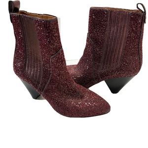 Veronica Beard Bennett Crushed Glitter Cone Heel Booties Burgundy Size 37